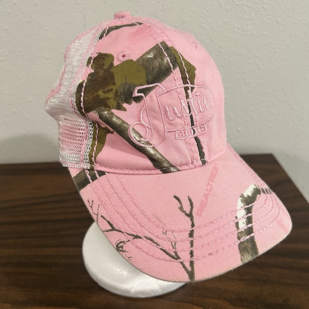 Justin Boots Hat Strap Back Womens Pink Realtree Camo Western Cowgirl Rodeo Mesh